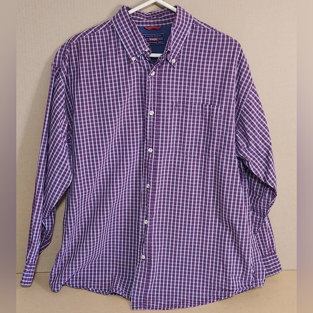 Wrangler Men's Casual Red/Blue Checkered Western Shirt Sz L